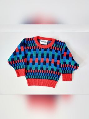80s Geometric Sweater Basketweave Jack Far Approx 2T Vintage Child Pullover